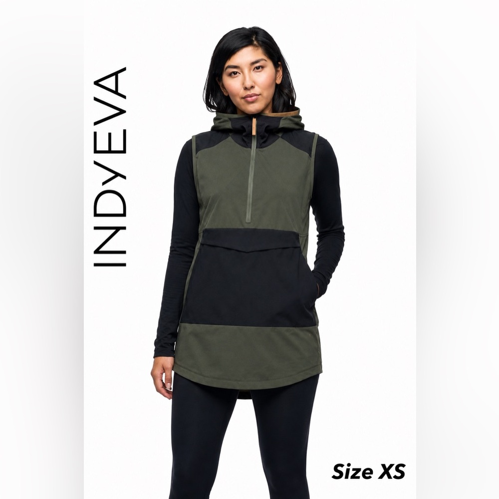 Indygena Cangur Women's Black & Olive Hooded Vest Wind Resistant
